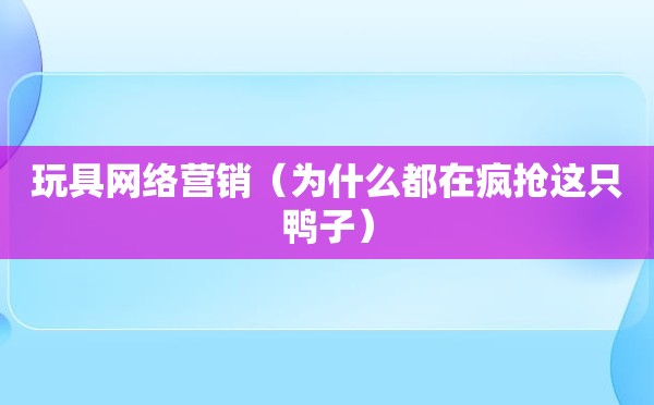 玩具网络营销（为什么都在疯抢这只鸭子）