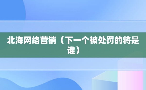 北海网络营销（下一个被处罚的将是谁）