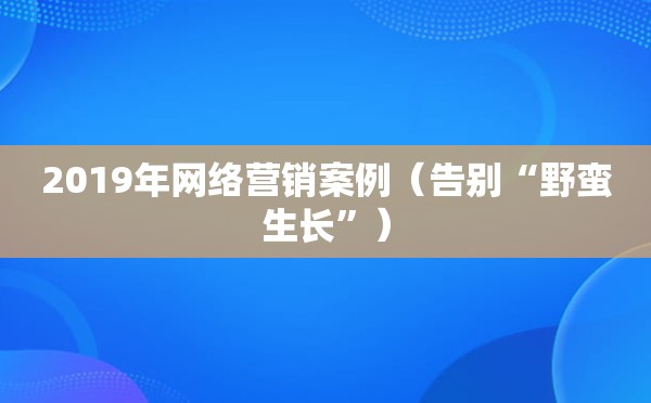 2019年网络营销案例（告别“野蛮生长”）