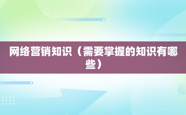 网络营销知识（需要掌握的知识有哪些）